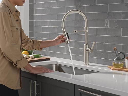 Delta Faucet Rhett Pro Commercial Style Kitchen Faucet, Brushed Nickel, Pull DownSprayer, Stainless Steel 18829-SS-DST