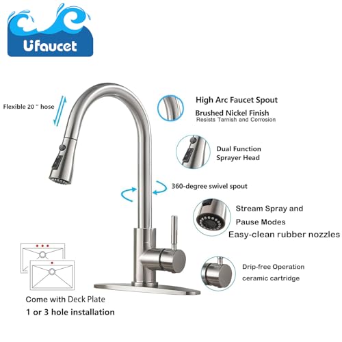 Brushed Nickel Pull-Down Kitchen Faucet with Deck Plate for Bar, Laundry, or RV