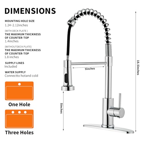 Stainless Steel Chrome Kitchen Faucet with Pull Down Sprayer for Farmhouse Sinks
