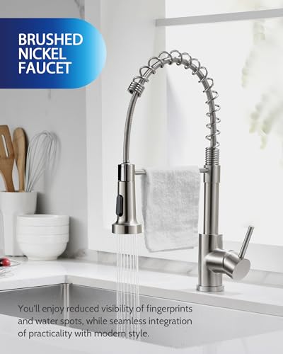 LUFEIDRA Brushed Nickel Pull-Down Kitchen Faucet - Single Handle Stainless Steel for Farmhouse, RV, and Bar Sinks