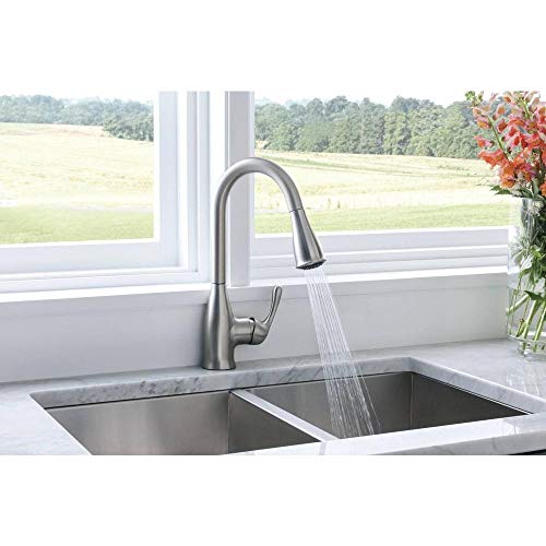 Moen Kaden Spot Resist Stainless 1-Handle Transitional Kitchen Faucet with Reflex & Power Clean Spray