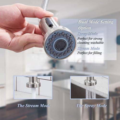 Brushed Nickel Kitchen Faucet with Pull Down Sprayer for 1 or 3 Holes