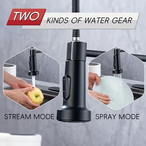 Matte Black Commercial Sink Faucet with Pull Down Sprayer, Solid Brass, 10-Inch Deck Plate