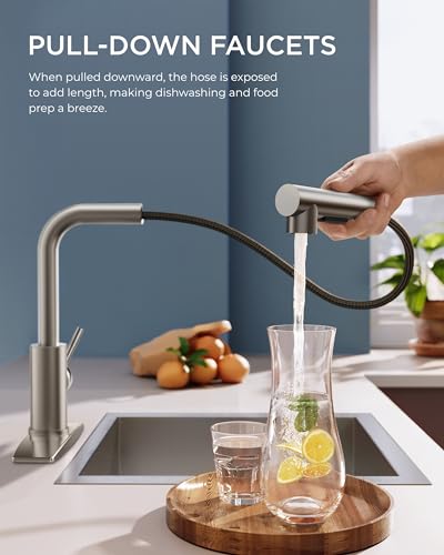 Farhouse Brushed Nickel Kitchen Faucet with Pull Down Sprayer & Deck Plate