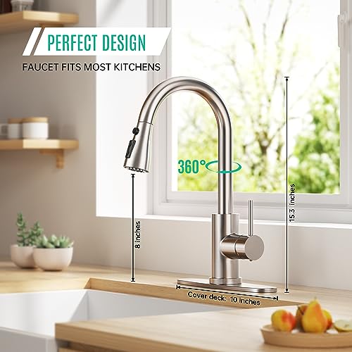 Brushed Nickel Single Handle High Arc Kitchen Faucet with Pull Down Sprayer