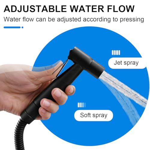 Stainless Steel Handheld Bidet Sprayer, Adjustable Pressure Control & Easy Install - Black