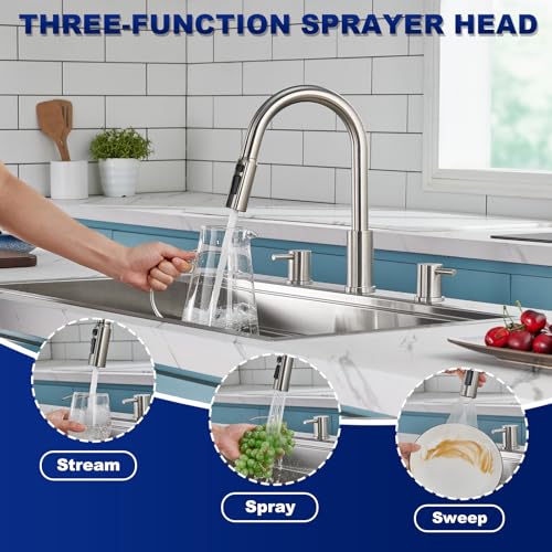 Tohlar Brushed Nickel Kitchen Faucet with Pull-down Sprayer and Soap Dispenser