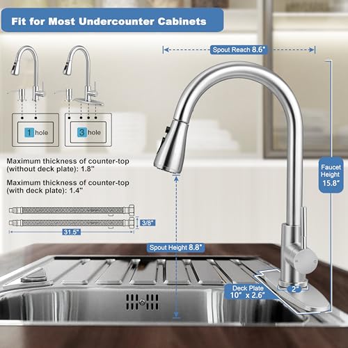 Homikit High Arc Brushed Nickel Kitchen Faucet with Pull Down Sprayer & Soap Dispenser