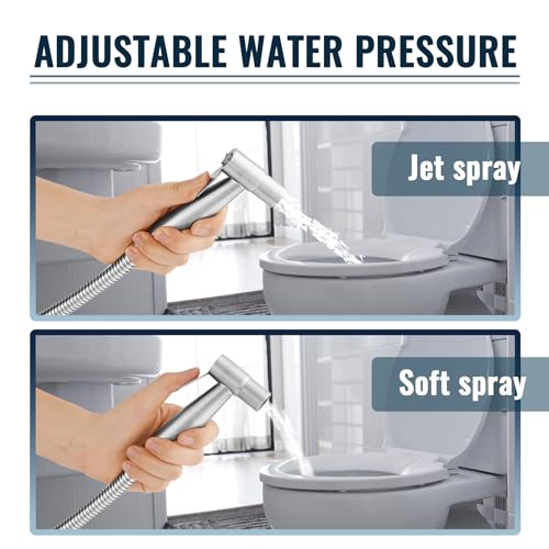 Stainless Steel Handheld Bidet Sprayer with Adjustable Pressure and Cloth Diaper Attachment