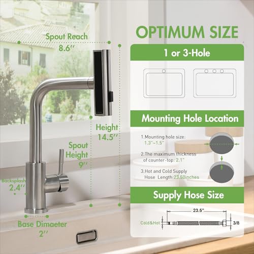 Modern Brushed Nickel Single Hole Kitchen Faucet with Pull Down Sprayer