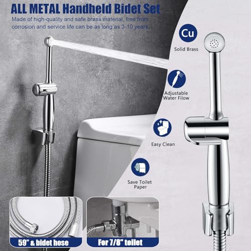 SonTiy Handheld Bidet Sprayer, Adjustable Water Jet, Backflow Preventer, 7.9" Brass Wand
