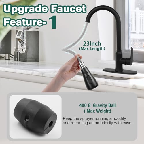 Matte Black Pull Down Kitchen Faucet with High Arc Sprayer for RV, Bar, and Laundry