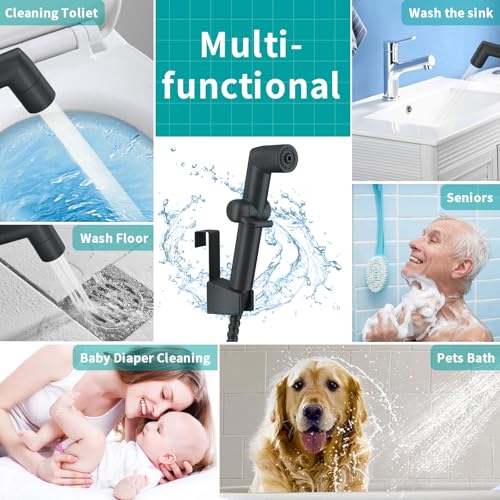 MIAOHUI Muslim Shower Bidet Sprayer with Hose & Holder (Black)