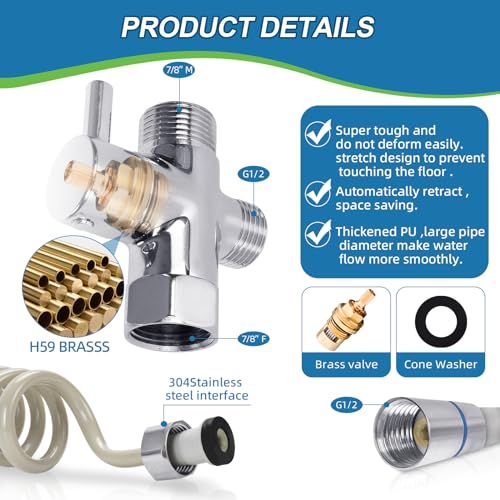 Brass T-Valve Adapter Bidet Sprayer with Pressure Control Hose